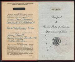 1926 Fényképes amerikai útlevél lőcsei származású fogalmazó részére, érdekes bejegyzésekkel /  1926 American passport issued for a draughtsman from Levoča (now Slovakia), with photograph