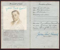 1926 Fényképes amerikai útlevél lőcsei származású fogalmazó részére, érdekes bejegyzésekkel /

192...