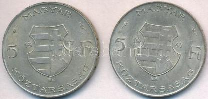 1947. 5Ft Ag "Kossuth" (2x) T:2 
Adamo F8.1