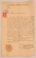 1911 Az egri jogi líceum latin nyelvű elbocsátó levele végzett hallgató részére, Demkó György (1856-1914) prépost, líceumigazgató aláírásával, papírfelzetes viaszpecséttel, okmánybélyeggel
