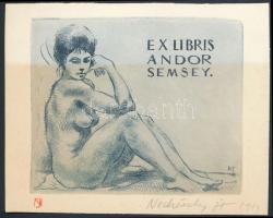 Nechánszky József (1936-): Ex Libris Andor Semsey, erotikus ex libris. Rézkarc, papír, jelzett, 8.5x10.5 cm