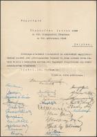 1941 Névnapi köszöntő levél Thanhoffer István (?-?) magyar királyi állampénztári főtanácsos és adóhivatali főnök részére, számos aláírással