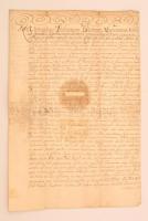 1747 Szatmár vármegye közgyűlésének tanúságlevele vármegyei ügyben, latin nyelven, papírfelzetes viaszpecséttel