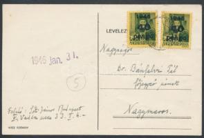 1945 (5. díjszabás) Távolsági levelezőlap Kisegítő 2x40P/8f bérmentesítéssel