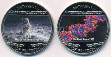 Libéria 2004. 10$ "Szabadság pillanatai - Ember a Holdon 1969." multicolor + 10$ "Szabadság pillanatai - Géntérkép 2000." multicolor T:PP ujjlenyomat  Liberia 2004. 10 Dollars "Moments of Freedom - Man on the Moon 1969." multicolor + 10 Dollars "Moments of Freedom - The Gene Map 2000." multicolor C:PP fingerprint