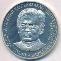 Bognár György (1944-) 1993. "Antall József, A Magyar Köztársaság miniszterelnöke 1932-1993 / Hazádnak rendületlenül légy híve, oh magyar" Ag emlékérem dísztokban (31,57g/0.925/42,5mm) T:PP