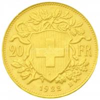 Svájc 1922B 20Fr Au (6,46g/0.900) T:2 ph.
Switzerland 1922B 20 Francs (6,46g/0.900) C:XF edge error...