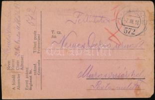 1918 Tábori posta levelezőlap / Field postcard &quot;FP 572&quot;