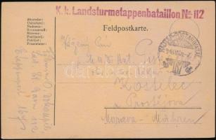 1918 Tábori posta levelezőlap / Field postcard &quot;K.k. Landsturmetappenbataillon No.112&quot; + &quot;HP 167&quot;