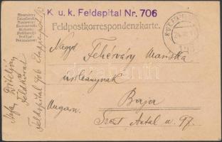 Austria-Hungary Field postcard "K.u.k. Feldspital Nr. 706" + "EP 193", Tábori posta levelezőlap "K.u.k. Feldspital Nr. 706" + "EP 193"