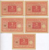 Németország / Weimari Köztársaság 1920. 2M (5x) sorszámkövetők (2+3) T:II-,III Germany / Weimar Republic 1920. 2 Mark (5x) sequential serials (2+3) C:VF,F