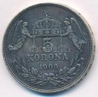 1900. 5K Ag "Ferenc József" vésett arckép, vésett angyalok T:3 Adamo K7