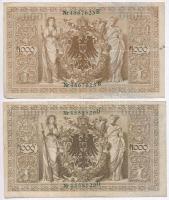 Német Birodalom 1910. 1000M (4x) hétjegyű sorszám, zöld pecséttel T:III 
German Empire 1910. 1000 M...