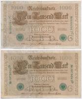 Német Birodalom 1910. 1000M (4x) hétjegyű sorszám, zöld pecséttel T:III 
German Empire 1910. 1000 M...