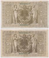 Német Birodalom 1910. 1000M (4x) hétjegyű sorszám, zöld pecséttel T:III 
German Empire 1910. 1000 M...