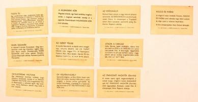 cca 1960 mozilapok, hátán a film rövid ismertetőjével, 6×9 cm