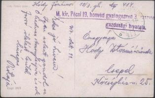 Austria-Hungary field postcard, Tábori posta képeslap &quot;M.kir. Pécsi 19. honvéd gyalogezred 3. zászlóalj gazdasági hivatala&quot; + &quot;TP 414 b&quot;