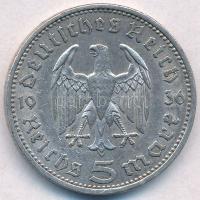 Német 3. Birodalom 1936A 5M Ag "Hindenburg" T:2,2- ph. 
German Third Reich 1936A 5 Mark A...