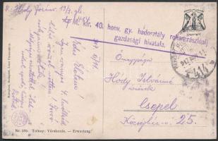 Austria-Hungary Field postcard, Tábori posta képeslap &quot;M.kir. 40. honv. gy. hadosztály rohamzászlóalj gazdasági hivatala&quot; + &quot;TP 414 b&quot;