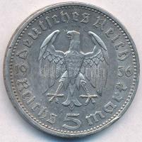 Német 3. Birodalom 1936A 5M Ag "Hindenburg" T:2,2- ph. 
German Third Reich 1936A 5 Mark A...