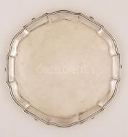 Ezüst (Ag.) talpas tálca, jelzett, kalapált, mesterjeggyel (T), d:32 cm, nettó: 928 g