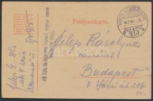 Tábori posta levelezőlap &quot;M.kir. 7. honvéd tábori ágyus ezred aknavető üteg&quot; + &quot;TP 415 b&quot;, Austria-Hungary Field postcard