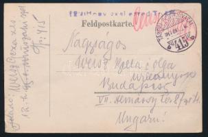 Tábori posta levelezőlap  &quot;Honv. gyal. ezred&quot; + &quot;TP 415 b&quot;, Austria-Hungary Field postcard