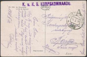 Austria-Hungary Field postcard &quot;K.u.k. 5. KORPSKOMMANDO&quot; + &quot;FP 285 a&quot;, Tábori posta képeslap &quot;K.u.k. 5. KORPSKOMMANDO&quot; + &quot;FP 285 a&quot;