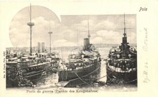 Porto da guerra, Kriegshafen / Pola, részlet a hadikikötőből, hadihajók / detail of the military port, warships