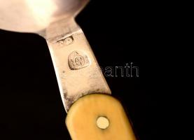 Antik ezüst (Ag.) kinyitható kanál, csont nyéllel, jelzett (1858), h:19 cm, bruttó: 51 g