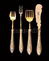 Ezüst nyelű (Ag.) orosz evőeszközök, alpakka fejjel, jelzett h:116-19 cm, bruttó: 165 g