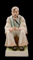 Zsolnay szalonnázó paraszt, kézzel festett, jelzett, hibátlan/  Hand painted Zsolnay porcelain figure of an old peasant, 32x24x20cm