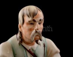 Zsolnay szalonnázó paraszt, kézzel festett, jelzett, hibátlan/ 
Hand painted Zsolnay porcelain figu...