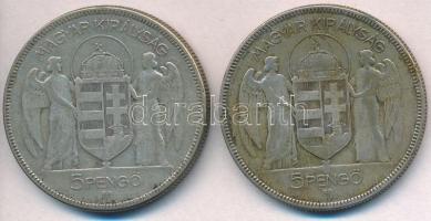 1930. 5P Ag "Horthy jobbra" (2x) T:3 Adamo P8