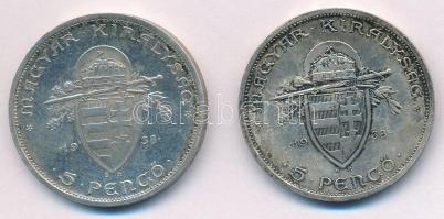 1938. 5P Ag "Szent István" (2x) T:2 patina
Adamo P8.1
