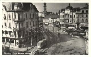Nagyvárad, Oradea; Mária királyné tér, villamosok / Piata Regina Maria / square, trams, 1940 Nagyvárad visszatért So. Stpl