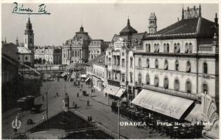 Nagyvárad, Oradea; Mária királyné tér, M. Neumann üzlete, Palace Kávéház / Piata Regina Maria / square, shop, cafe