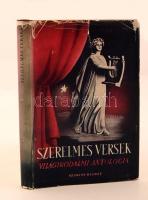 Szerelmes versek. Világirodalmi antológia két ezredév költészetéből. Képes Géza, Radnóti Miklós, Szemlér Ferenc, Vas István műfordításai. Budapest, 1941, Szukits. Első kiadás. Kiadói egészvászon kötés, kiadói kissé szakadozott papírborítóban. A kötés Kner Erzsébet terve, a borítólap B. Csillag Vera munkája. A könyvben Radnóti Miklós ex libriszével. Jó állapotban.