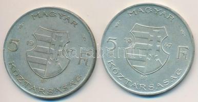 1947. 5Ft Ag (2x) "Kossuth" T:2- Adamo 8.1