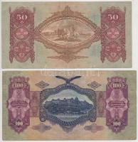 1932. 50P + 1930. 100P mindkettő hamis nyilaskeresztes felülnyomással (fake overprint) T:III