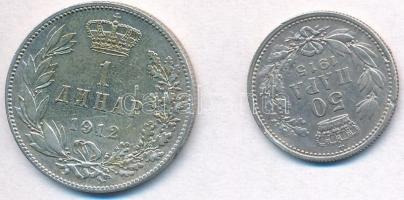 Szerbia 1912. 1D Ag "I. Péter" + 1915. 50p Ag "I. Péter" T:2,2- ph., kis patina
...