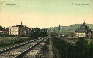 Csaca, Cadca; Községháza, vasúti sínek / town hall, railway (EK)