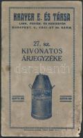 cca 1920 Krayer E. és Társa lakk, festék, és kencegyár árjegyzék, Budapest, Zimmermann-nyomda, kiadói papírkötés, megviselt állapotban.