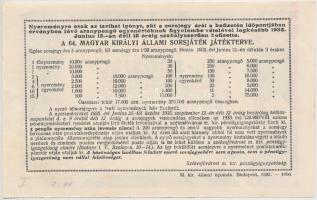 1935. "A 64. Magyar Királyi Állami Sorsjáték" fél-sorsjegy, "A" szelvény, 1,50P ...