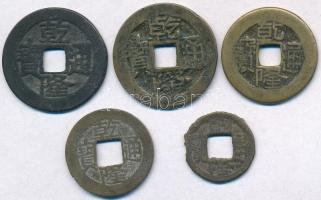 Kínai Császárság / Ching Dinasztia / Kao Tsung 1736-1795. 5db rézpénz T:3 Chinese Empire / Ching Dynasty / Kao Tsung 1736-1795. 5pcs of copper coins C:F