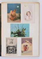 Modern üdvözlő képeslap gyűjtemény 2 db nagy alakú vázlatfüzetbe ragasztva / mixed modern greeting c...