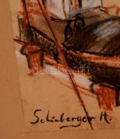 Schönberger jelzéssel: Vasúti híd.  Szén-pasztell, papír, üvegezett keretben, 41×26 cm