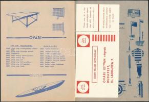 cca 1930 Óvári István Sportáru- és Hajóépítő Üzeme árujegyzéke, válasz levelezőlappal, tűzött papírk...