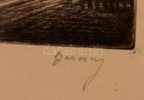 Olvashatatlan jelzéssel: Falusi út. Rézkarc, papír, üvegezett keretben, 14×17 cm