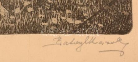 Balogh Károly (?-?): Kaszálás. Rézkarc, papír, jelzett, üvegezett keretben, 23×16 cm